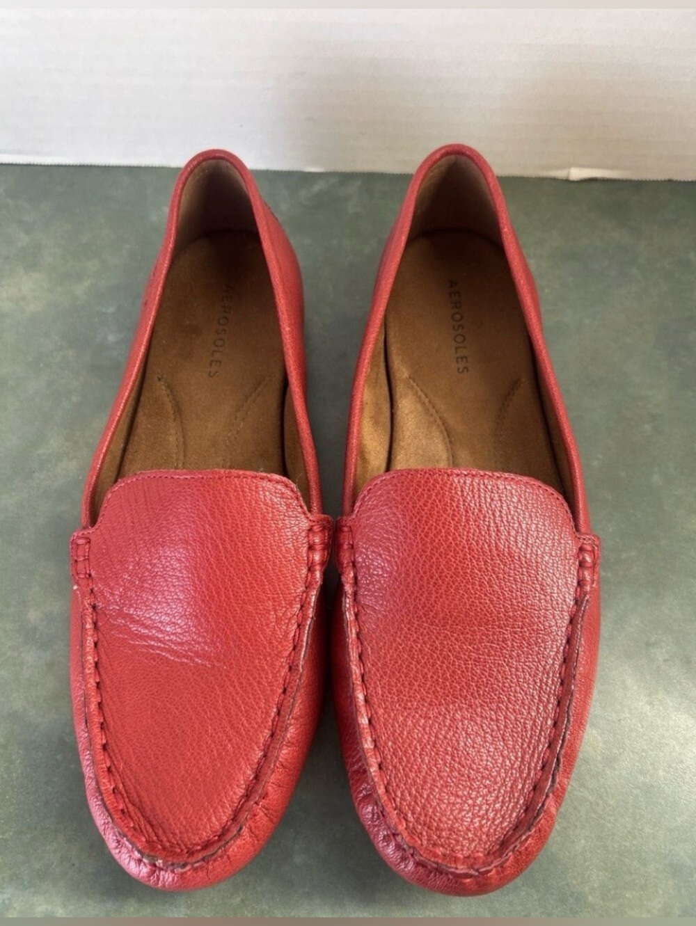 Aerosoles Overdrive Women’s 9M Red Leather Driver Loafers Comfort Slip On